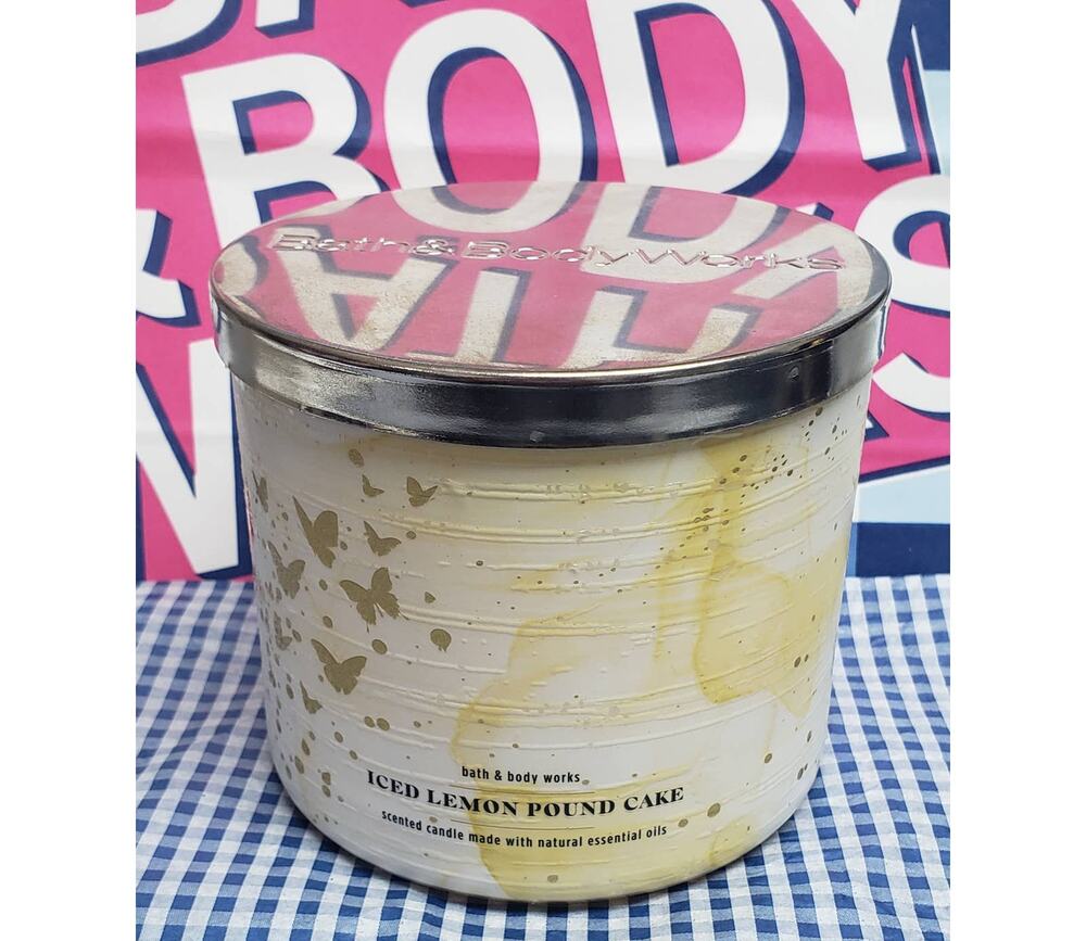 BBW Iced Lemon Pound Cake Butterfly Jar Large 3 Wick Candle Home Fragrance Decor